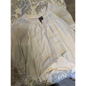 White Flowy BCX Brown Beaded Blouse